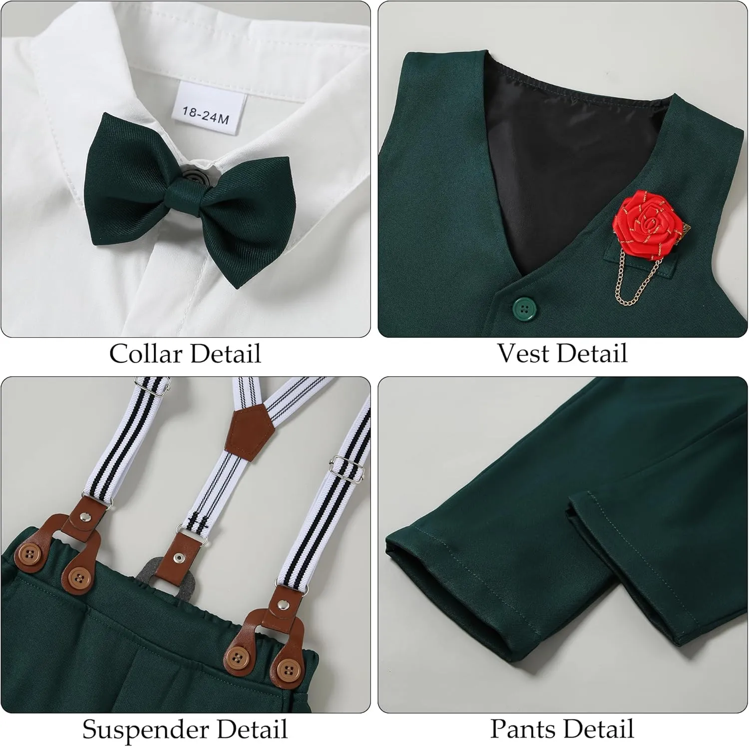 WESIDOM Toddler Boy Clothes Suit Formal Dress Shirt Bowtie Vest Boutonniere Suspender Pants Boys Gentleman Outfits Set
