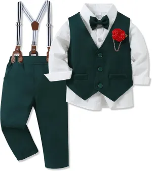 WESIDOM Toddler Boy Clothes Suit Formal Dress Shirt Bowtie Vest Boutonniere Suspender Pants Boys Gentleman Outfits Set