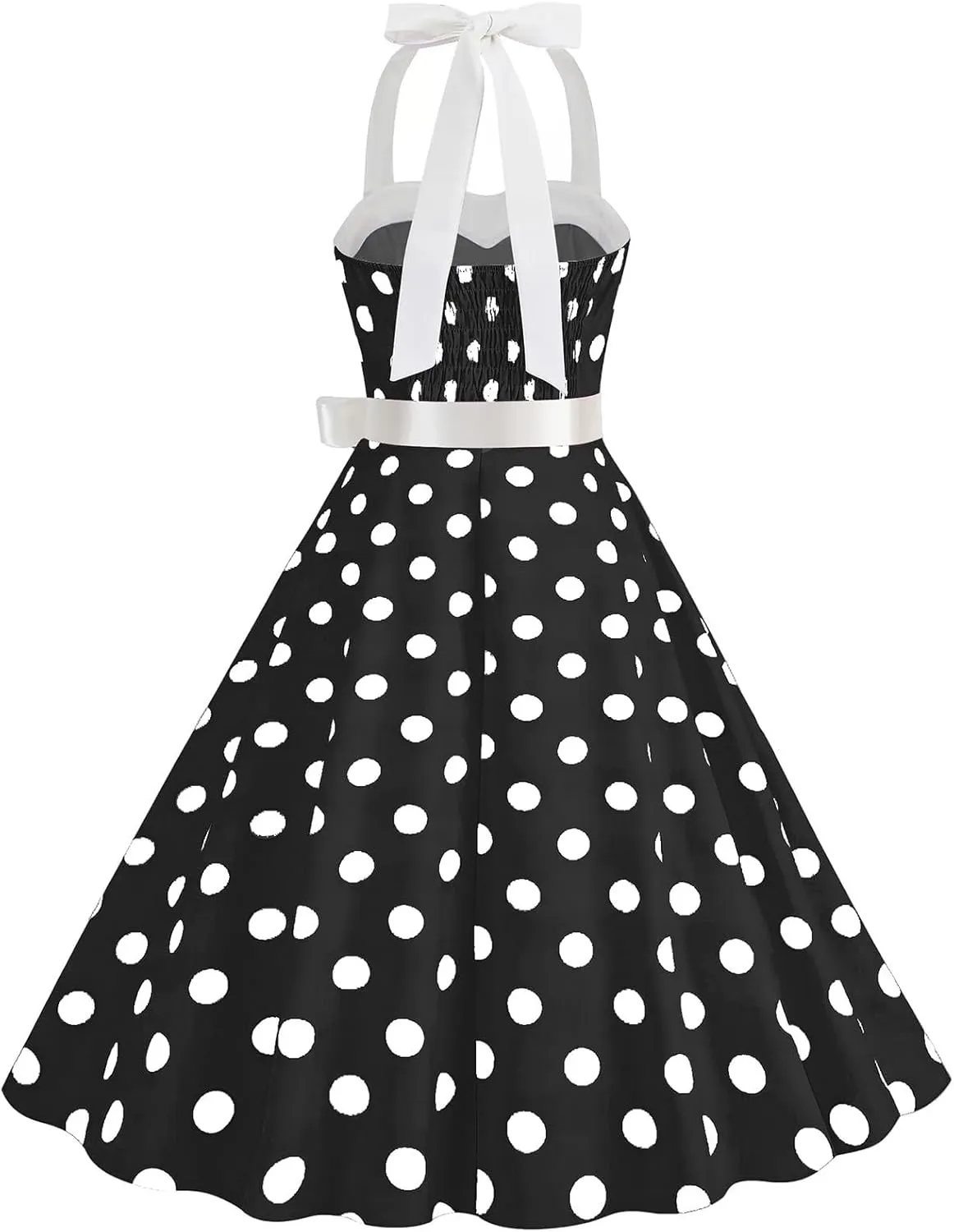Women 1950s Retro Audrey Hepburn Dress Self Tie Backless Polka Dot 50s 60s Vintage Swing Cocktail Tea Party Dresses