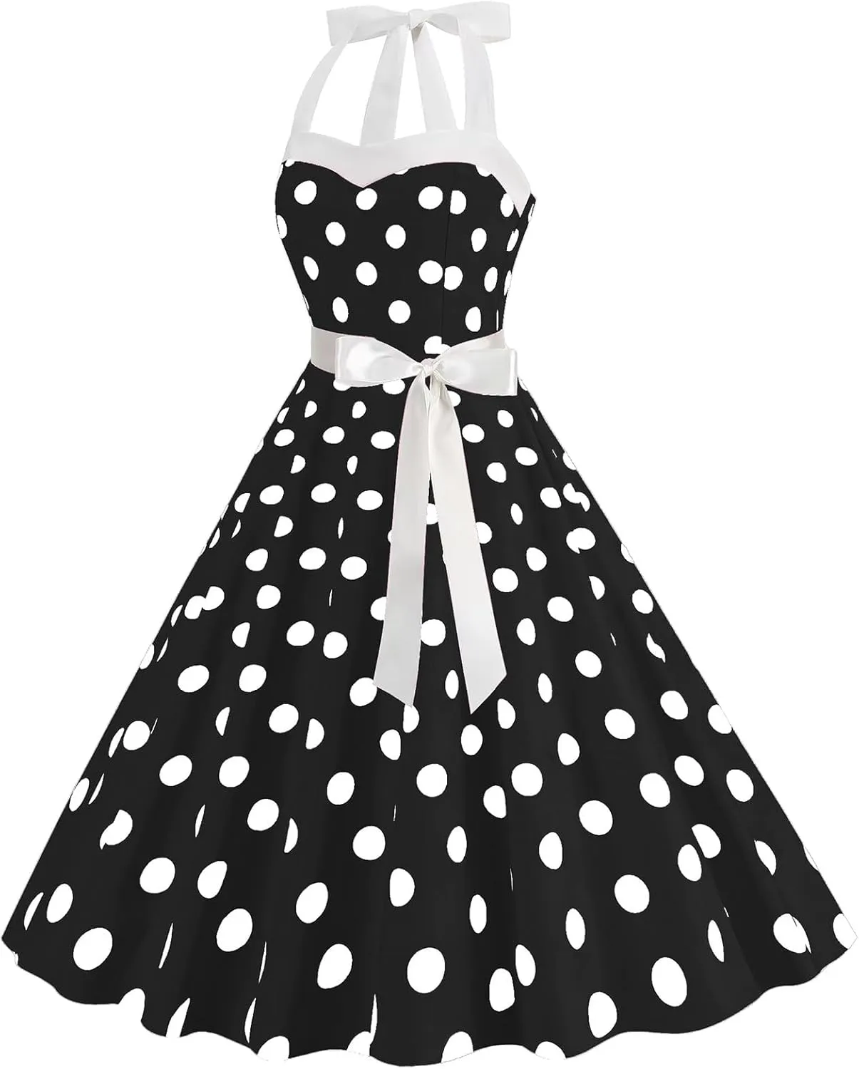 Women 1950s Retro Audrey Hepburn Dress Self Tie Backless Polka Dot 50s 60s Vintage Swing Cocktail Tea Party Dresses