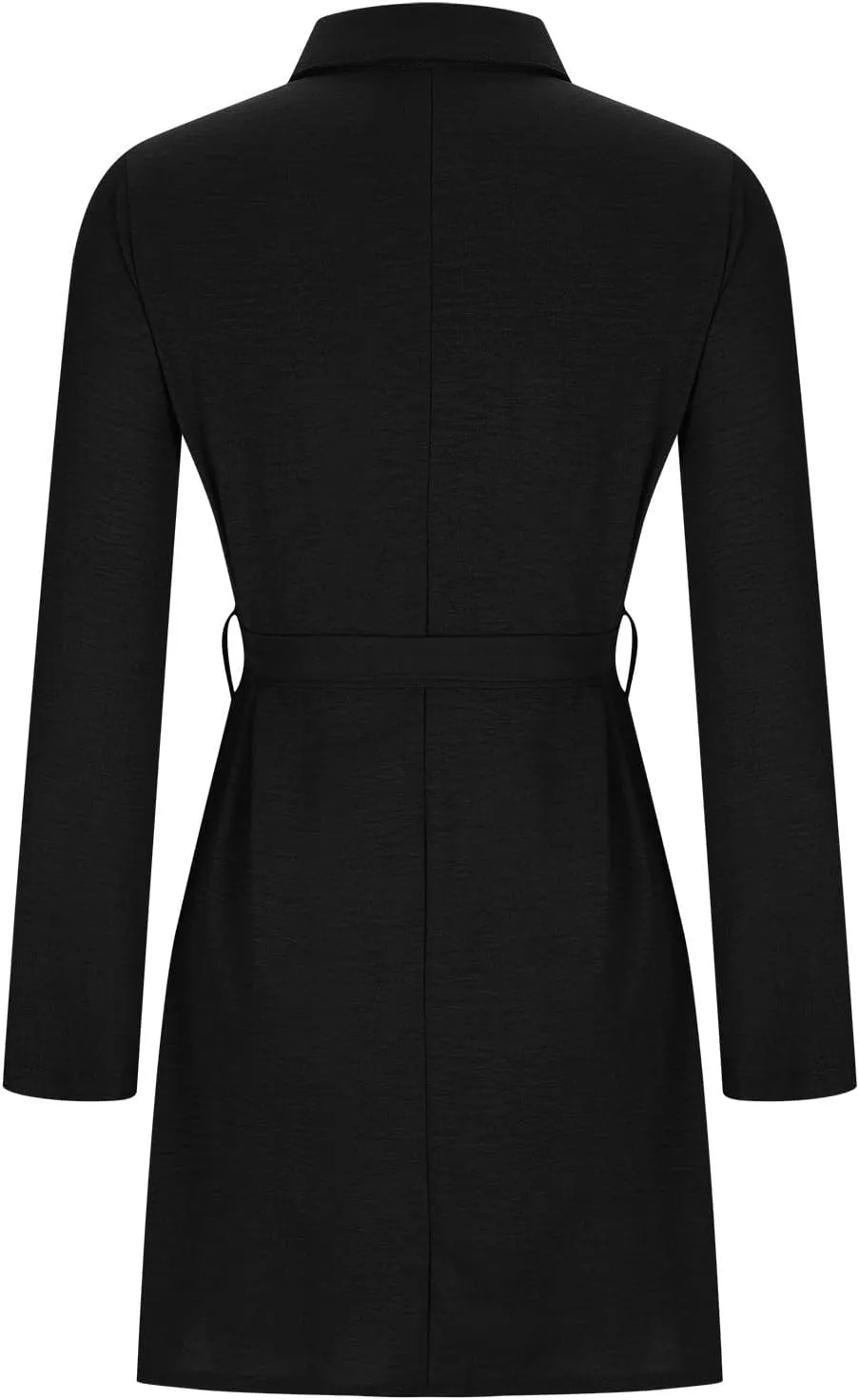 Women 2024 Loose Mini Dress Button V Neck Tie Waist Dresses Casual Long Sleeve Plain Shift Tunic