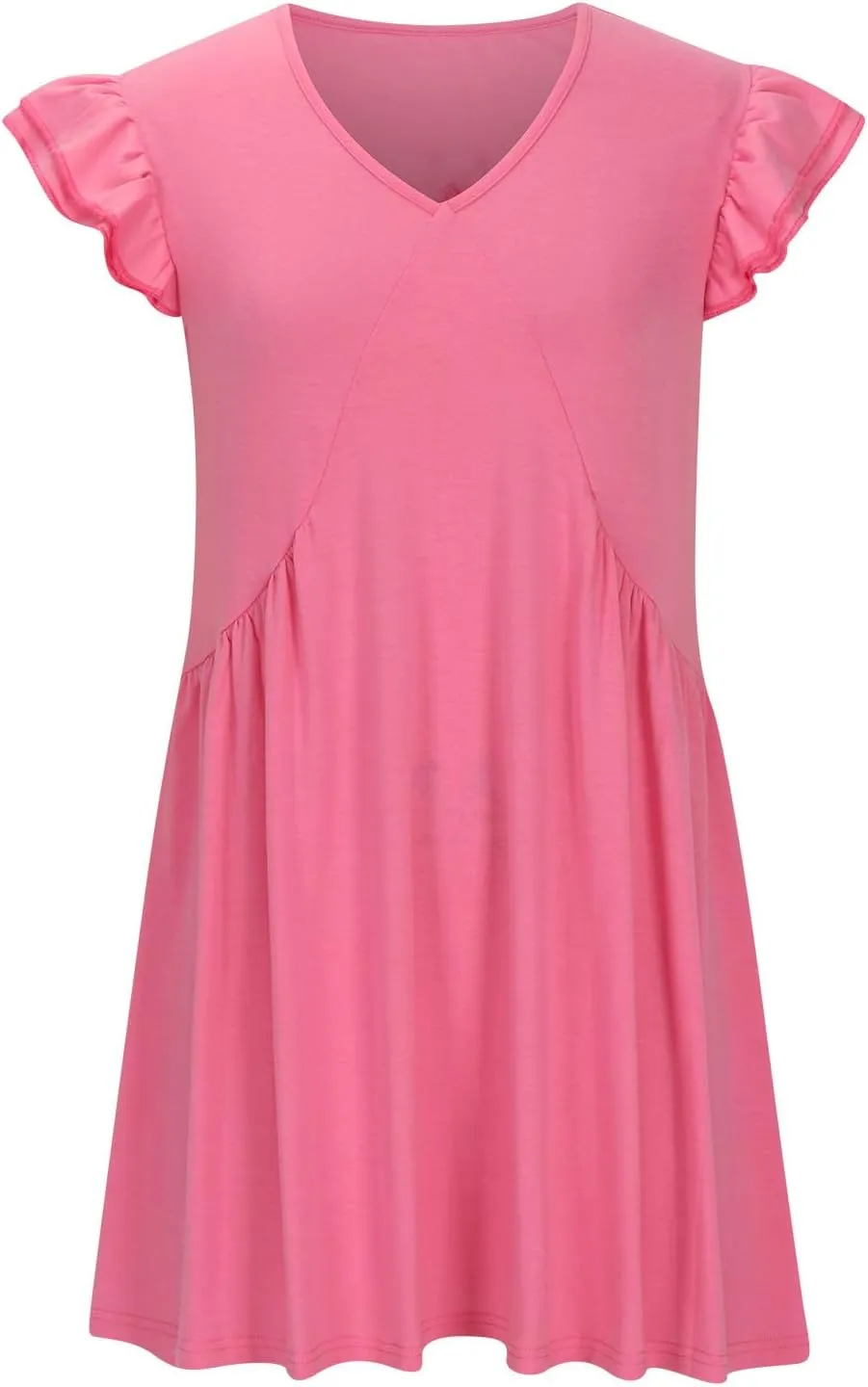 Women 2024 Summer Boho Beach Casual Short Dress Ruffle Cap Sleeve V Neck Cute Flowy Swing A-Line Mini Dress Sundress