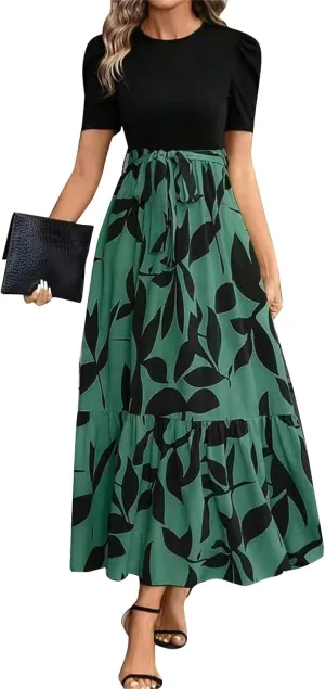 Women 2025 Casual Dresses with Pockets Ruffle Short Sleeve Summer Maxi Dress Long Flowy Floral Printed Dresses