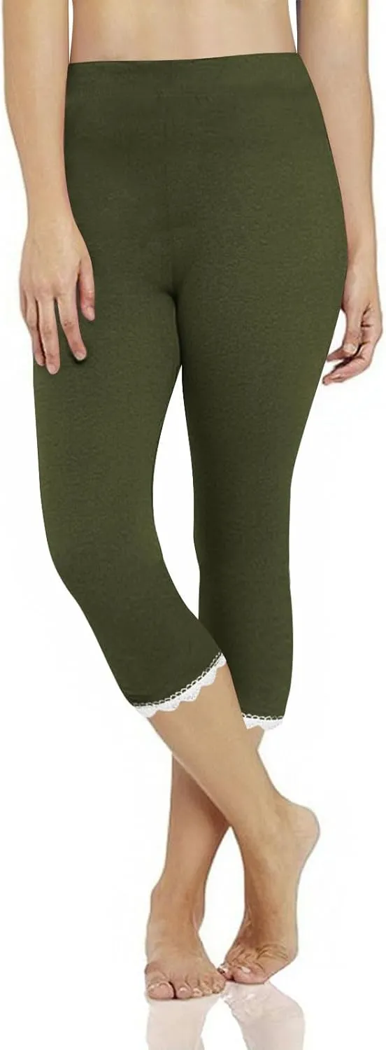 Women Capris Bottom Leggings Summer High Waist Slim Lace Hem Capris Pants Casual Fitting Athletic Gym Yoga Pants 2025