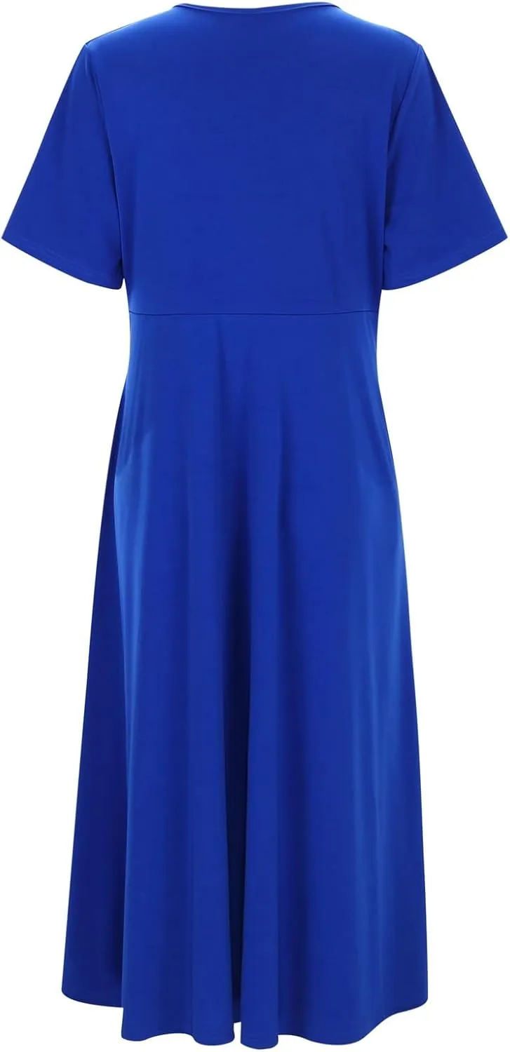 Women Cocktail Wrap Wedding Guest Formal Dresses V Neck Half Sleeve Vintage Tea Length Midi Party Dress with Pockets