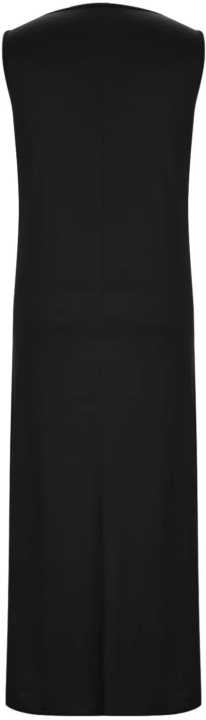 Women Comfy Maxi Sundress Summer Sleeveless Casual Beach Dresses Flowy Lightweight Crewneck Tank Dress with Pockets