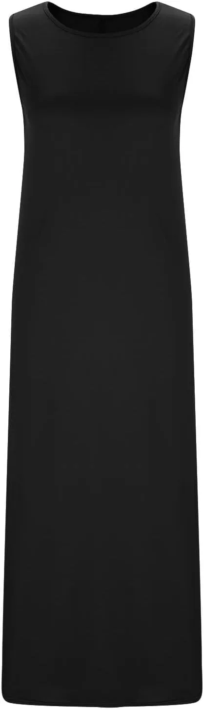 Women Comfy Maxi Sundress Summer Sleeveless Casual Beach Dresses Flowy Lightweight Crewneck Tank Dress with Pockets