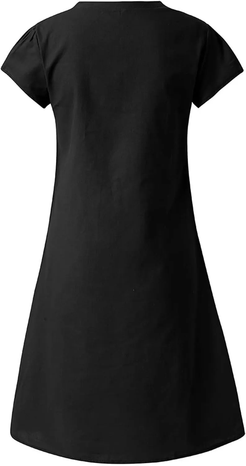 Women Cotton Linen T Shirt Dress V Neck Short Sleeve Summer Causal Tunic Beach Dresses 2025 Trendy Vacation Outfits