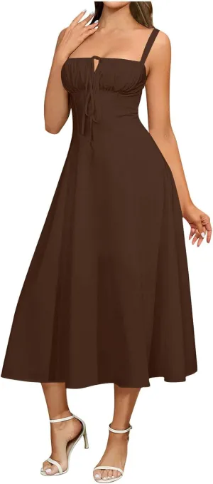 Women Floral Corset Dress Summer Dress 2025 Boho Flowy Slit Lace Up Midi Dresses Going Out A Line Casual Sundress