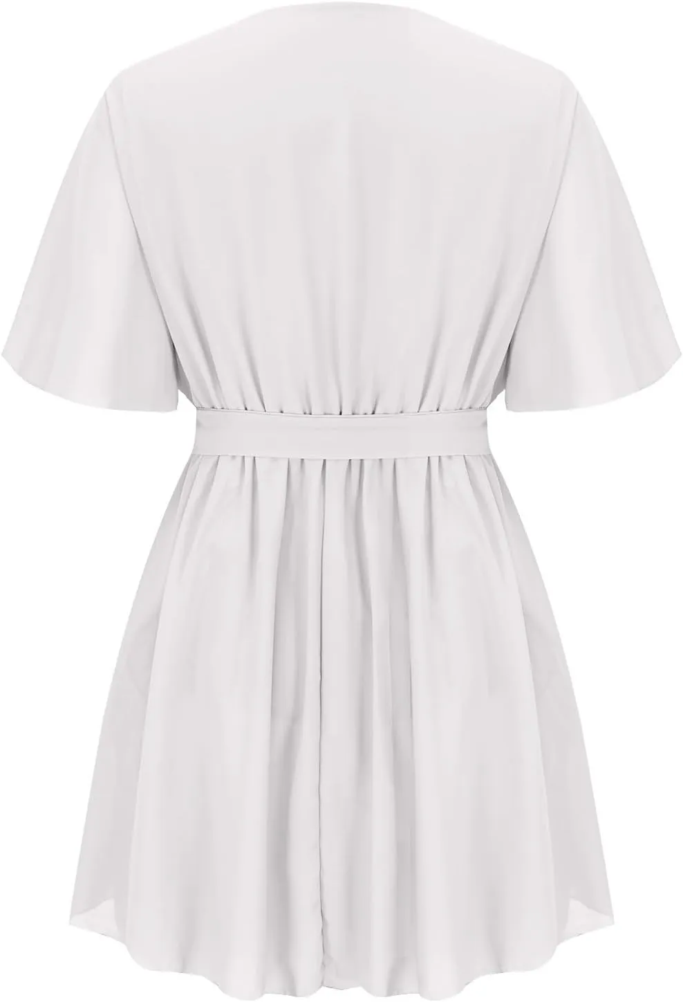 Women Flowy Chiffon Mini Dress Elegant Wrap V Neck Belted A-Line Dresses Summer Short Sleeve Ruffle Beach Dress
