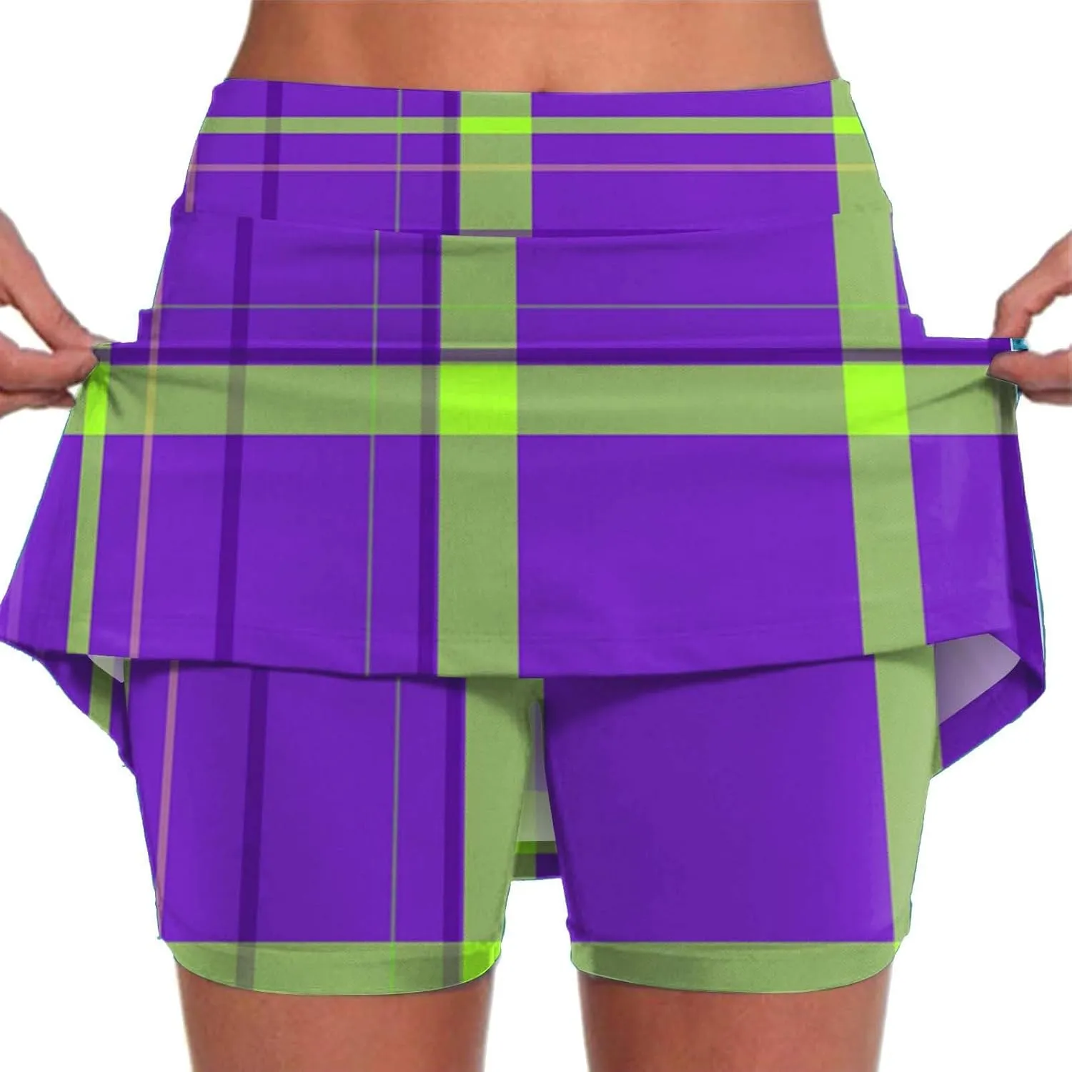 Women Mini Skirts Plaid Printed Athletic Golf Tennis Skorts Plus Size Stretch Mid Waist Workout Running Short Culottes Shorts