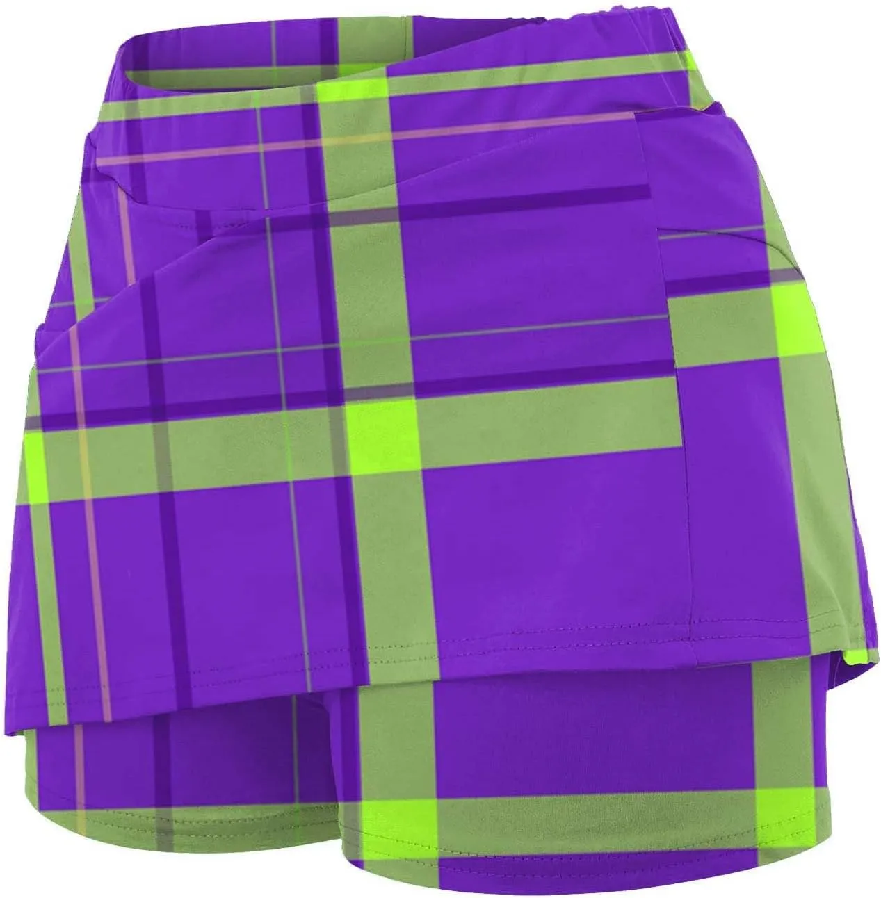 Women Mini Skirts Plaid Printed Athletic Golf Tennis Skorts Plus Size Stretch Mid Waist Workout Running Short Culottes Shorts