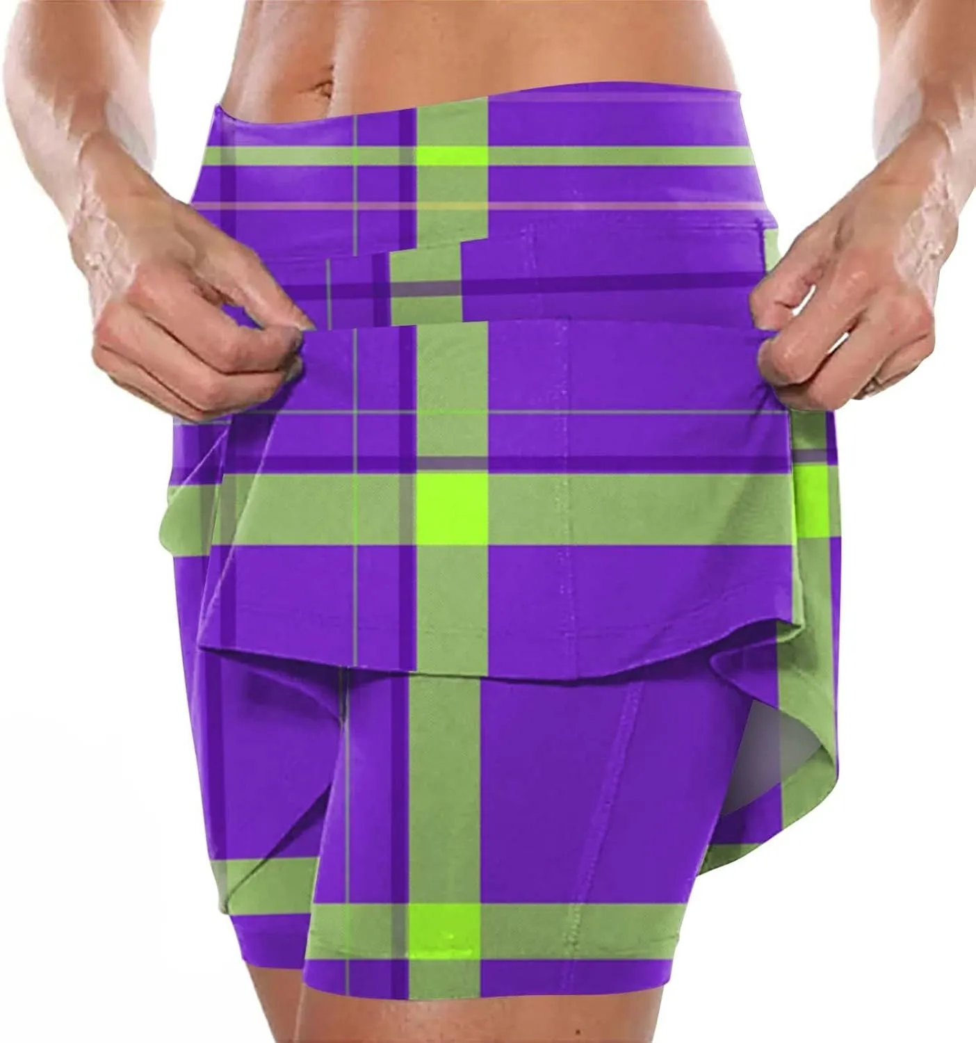 Women Mini Skirts Plaid Printed Athletic Golf Tennis Skorts Plus Size Stretch Mid Waist Workout Running Short Culottes Shorts