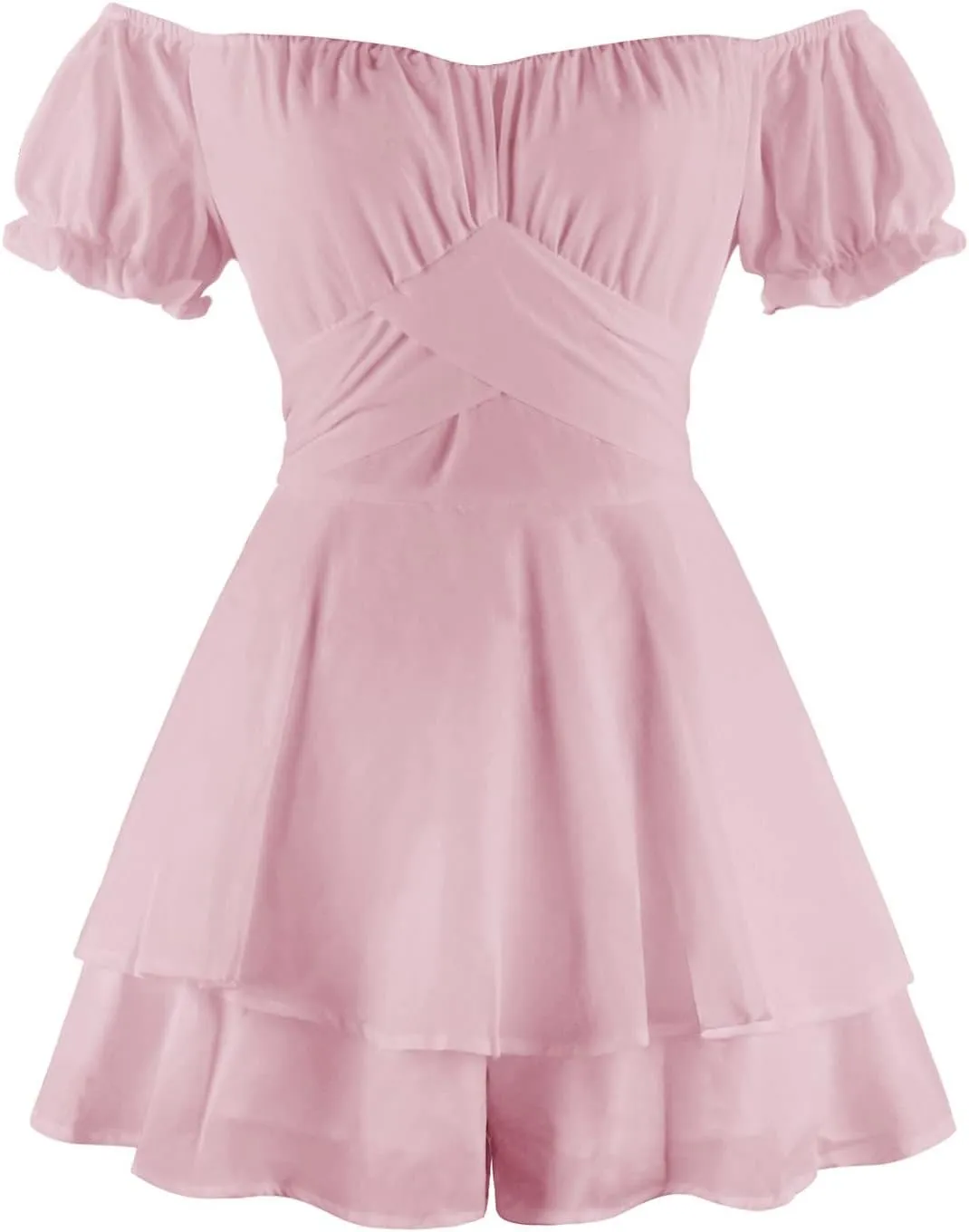 Women Off The Shoulder Summer Dresses 2024 Short Lantern Sleeve Ruffle Elastic Waist A-Line Casual Mini Dress Cocktail Dress