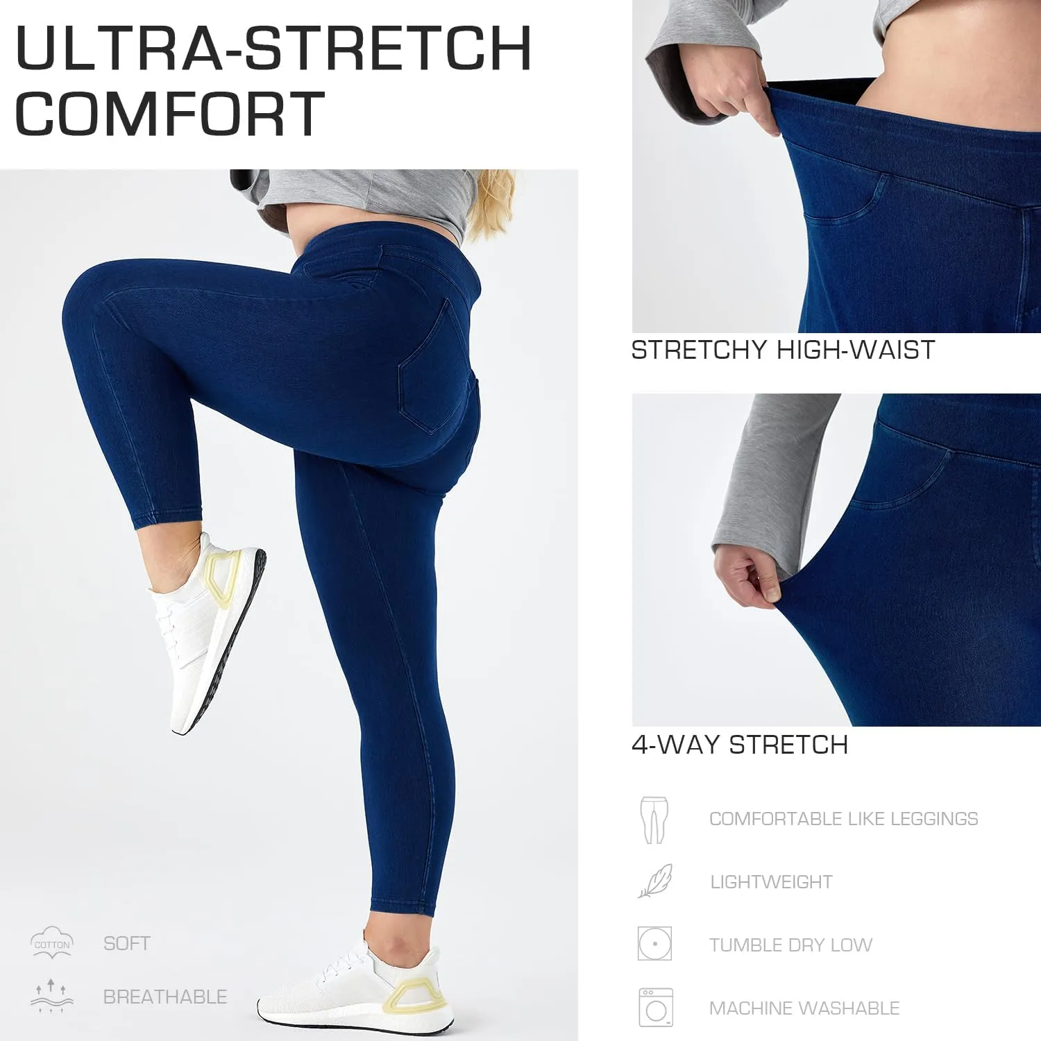 Women Plus Size 1X-4X High Waist Knit Denim Jegging Tummy Control Stretch Jean Pull-On Pant