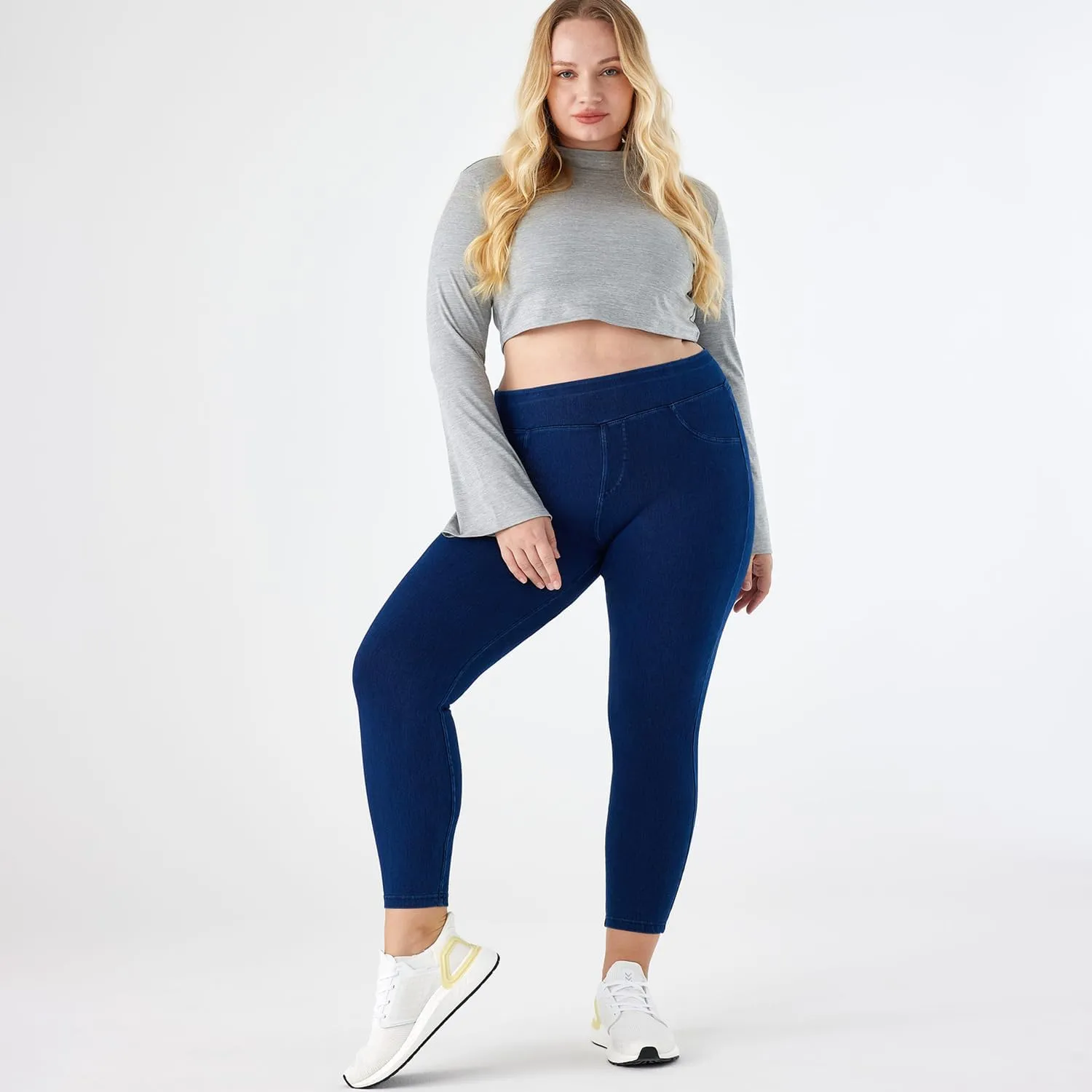 Women Plus Size 1X-4X High Waist Knit Denim Jegging Tummy Control Stretch Jean Pull-On Pant
