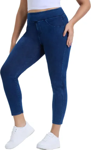 Women Plus Size 1X-4X High Waist Knit Denim Jegging Tummy Control Stretch Jean Pull-On Pant