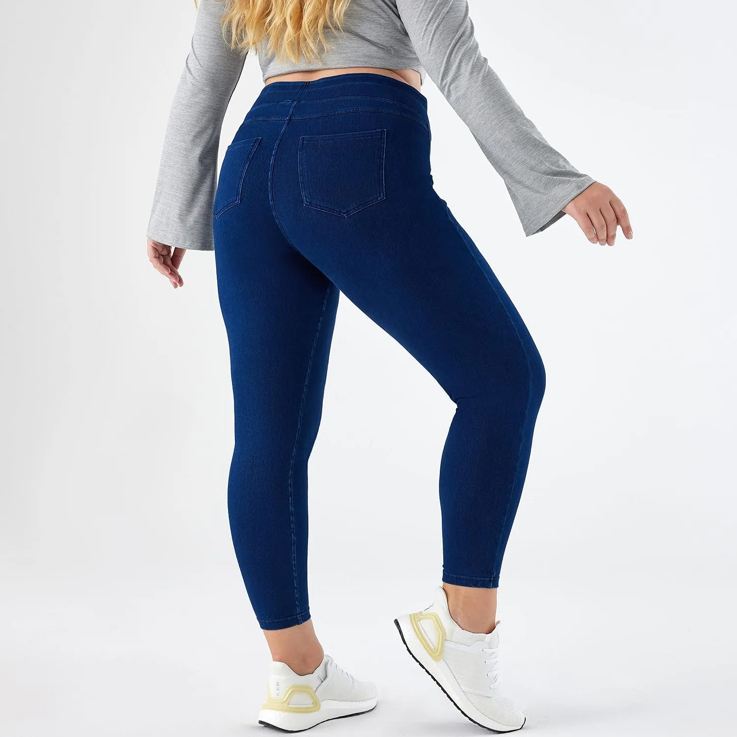 Women Plus Size 1X-4X High Waist Knit Denim Jegging Tummy Control Stretch Jean Pull-On Pant