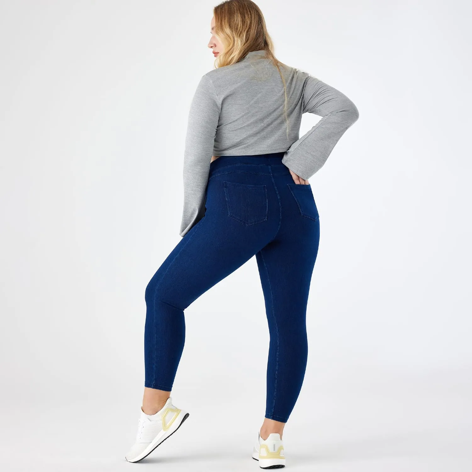 Women Plus Size 1X-4X High Waist Knit Denim Jegging Tummy Control Stretch Jean Pull-On Pant