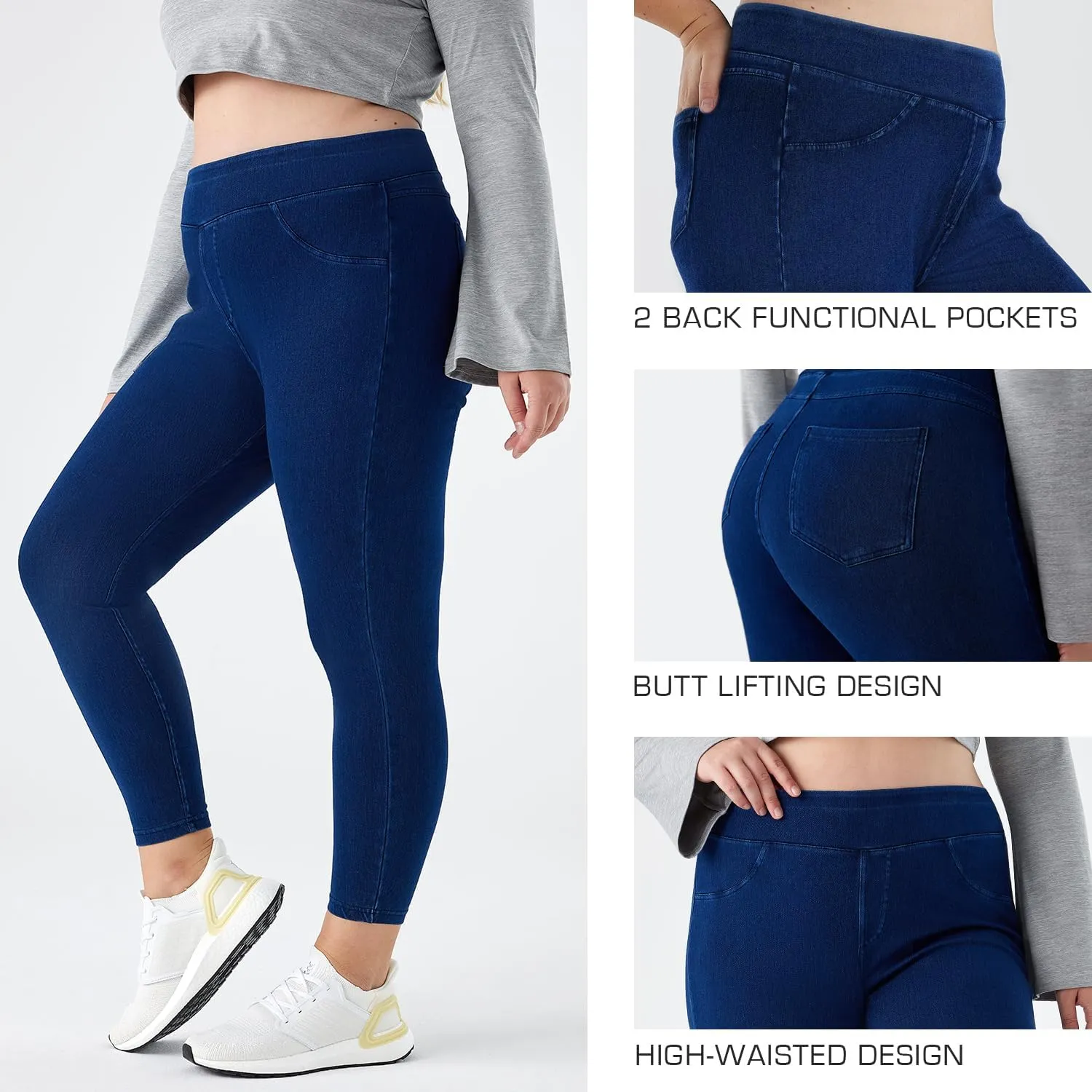 Women Plus Size 1X-4X High Waist Knit Denim Jegging Tummy Control Stretch Jean Pull-On Pant