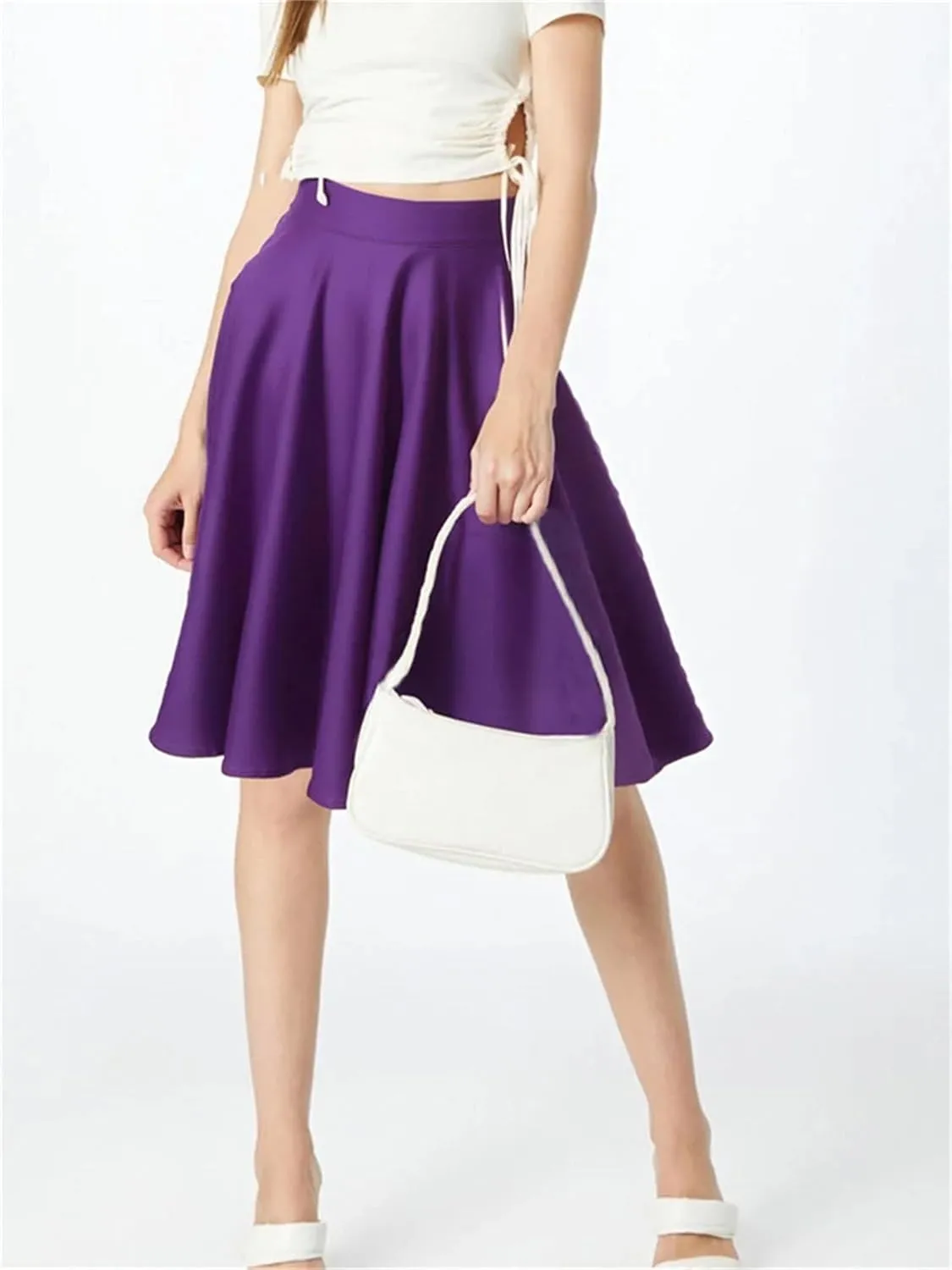 Women Summer Midi Long Skirt Solid Elegant High Waist A Line Swing Skirts Office Work Casual Skirt