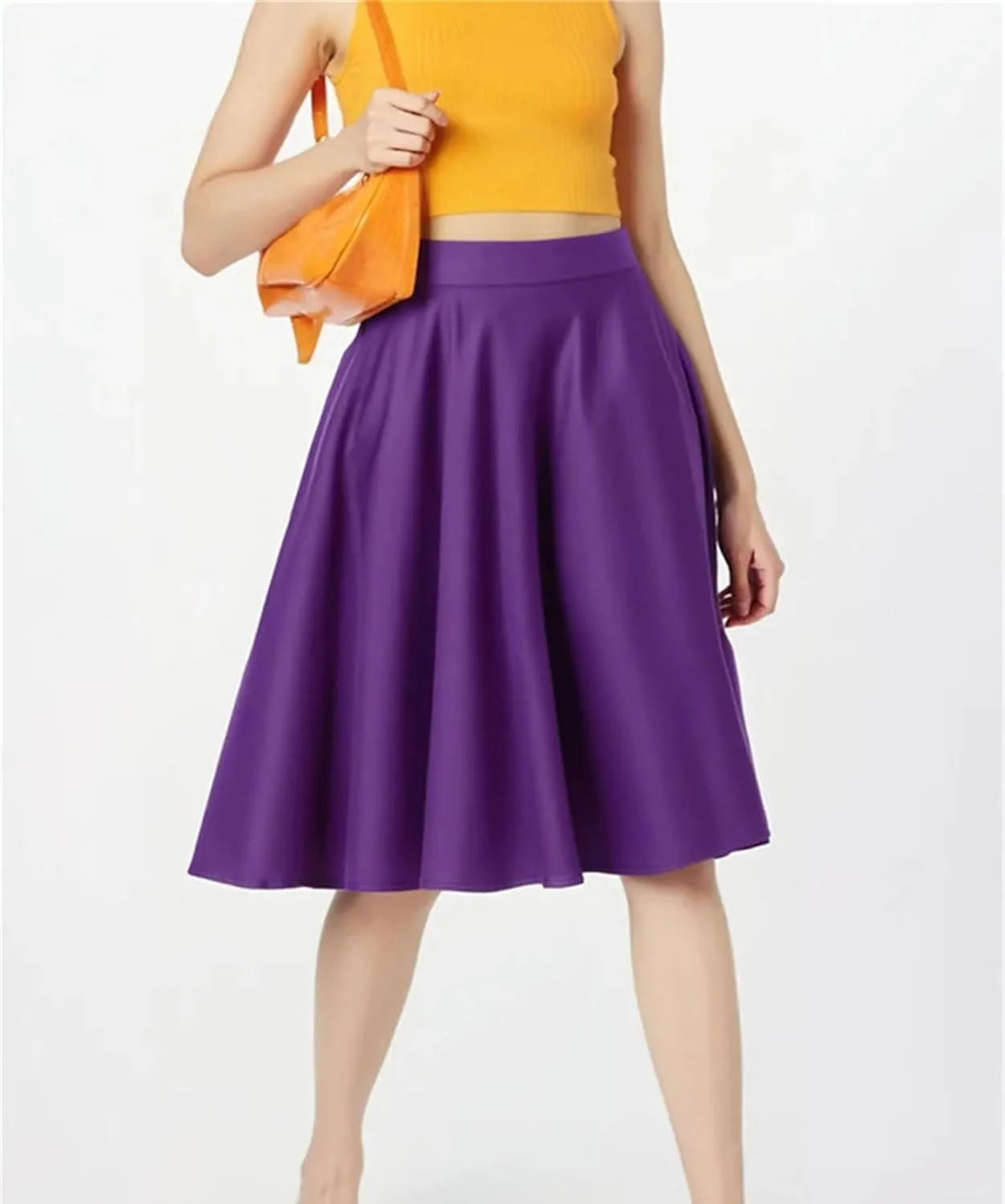 Women Summer Midi Long Skirt Solid Elegant High Waist A Line Swing Skirts Office Work Casual Skirt