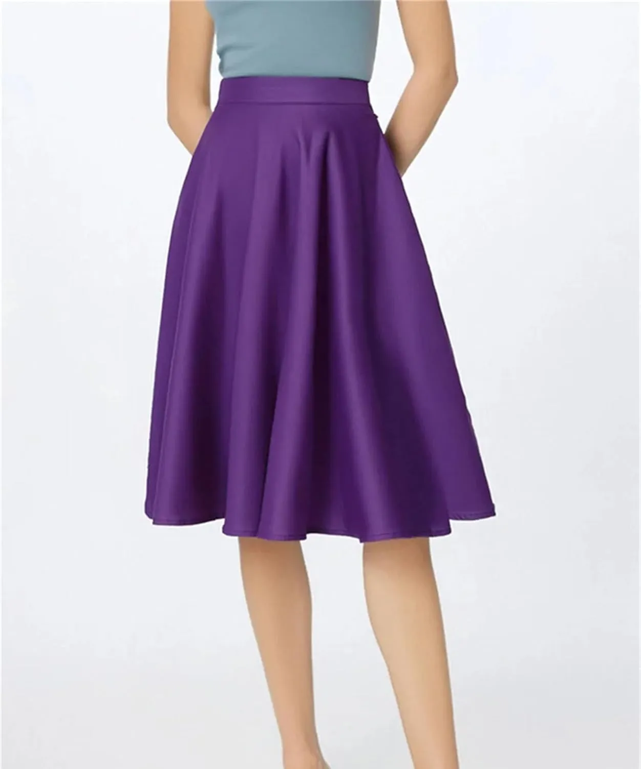 Women Summer Midi Long Skirt Solid Elegant High Waist A Line Swing Skirts Office Work Casual Skirt