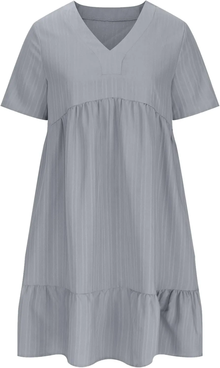 Women V Neck Casual Dresses Summer Loose Short Sleeve Mini Dress Ruffle Cute Beach Swing Boho 2025 Vacation Outfits