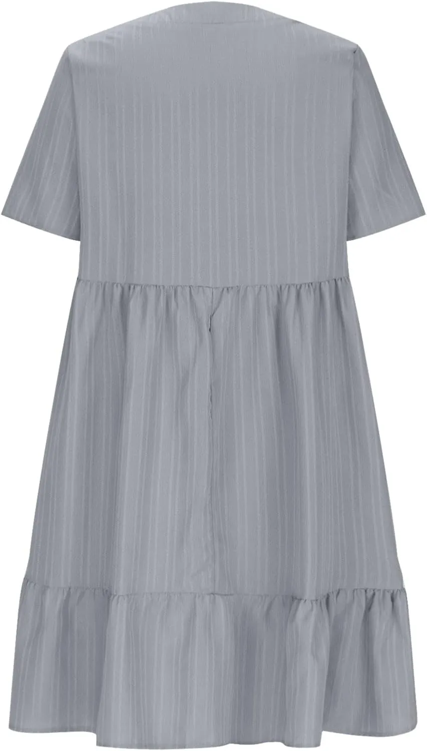 Women V Neck Casual Dresses Summer Loose Short Sleeve Mini Dress Ruffle Cute Beach Swing Boho 2025 Vacation Outfits