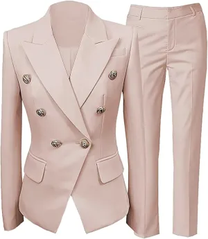 Women's 2 Piece Suit Notched Lapel Pants Suits Set for Women Business Casual Office Work Tuxedo Blazer Pants Set