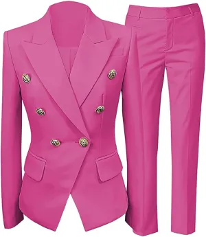 Women's 2 Piece Suit Notched Lapel Pants Suits Set for Women Business Casual Office Work Tuxedo Blazer Pants Set