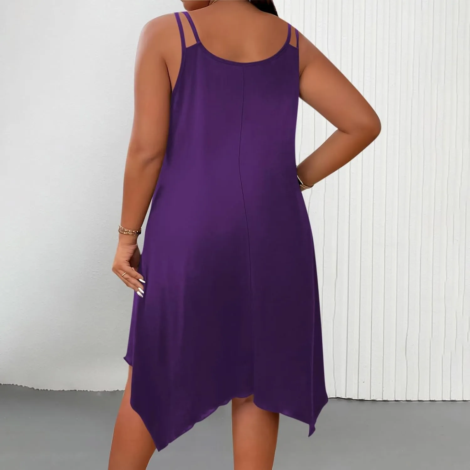 Women's 2025 Summer Dress Casual Boho Sundress Spaghetti Strap Beach Cover Up Irregular Hem Flowy Midi Vacation Dresses