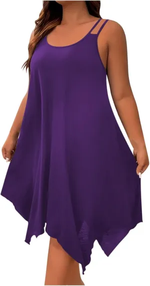 Women's 2025 Summer Dress Casual Boho Sundress Spaghetti Strap Beach Cover Up Irregular Hem Flowy Midi Vacation Dresses
