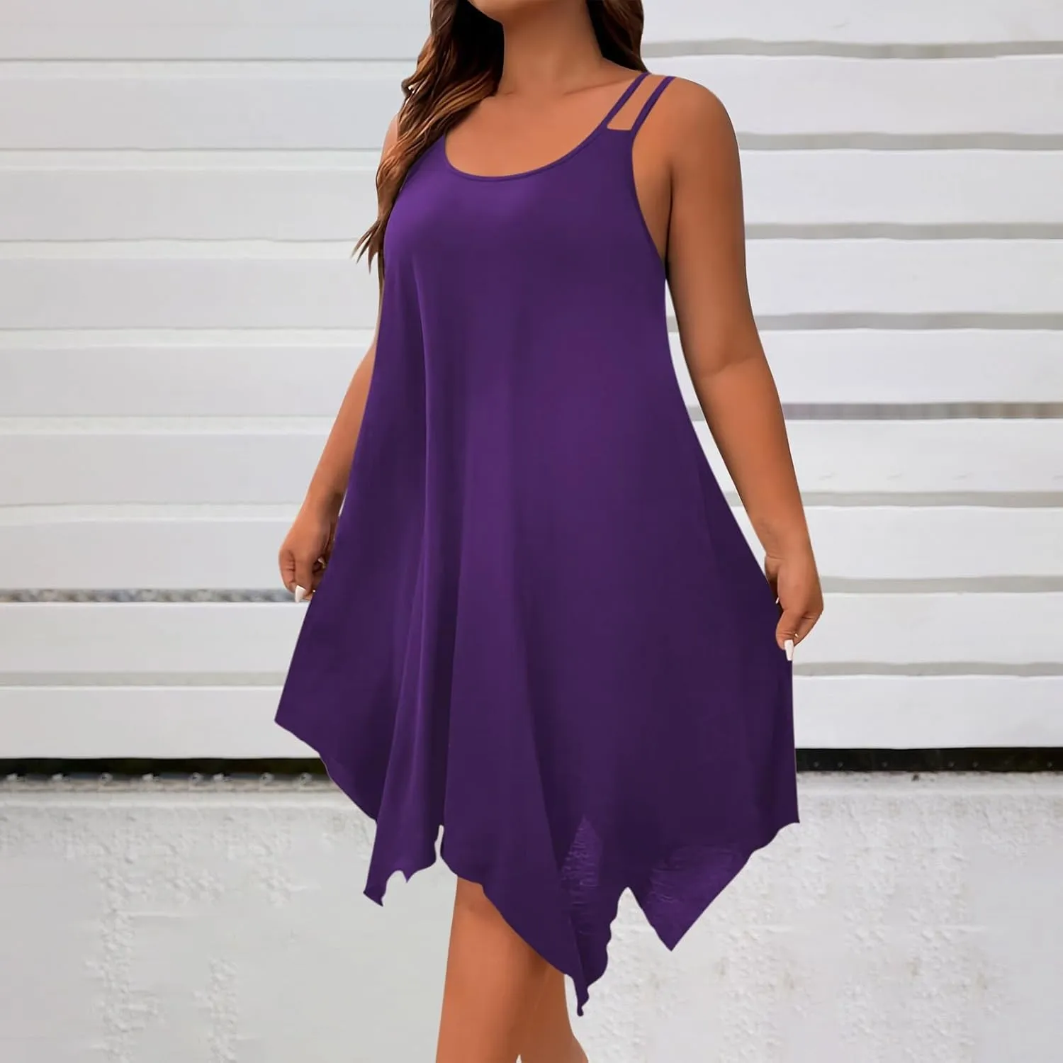 Women's 2025 Summer Dress Casual Boho Sundress Spaghetti Strap Beach Cover Up Irregular Hem Flowy Midi Vacation Dresses