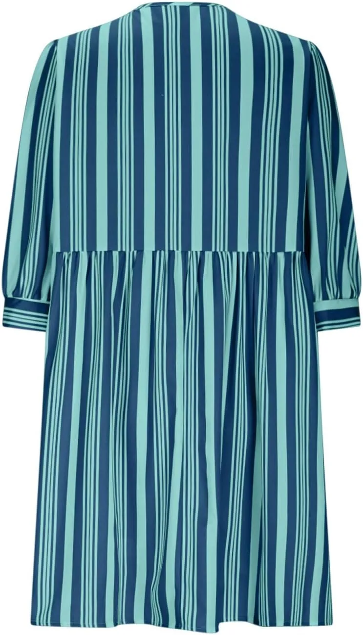 Womens 3/4 Sleeve Tie Front V Neck Midi Dress Flowy Swing Loose Fit Casual Vacation Dress Beach Sundress with Pocket