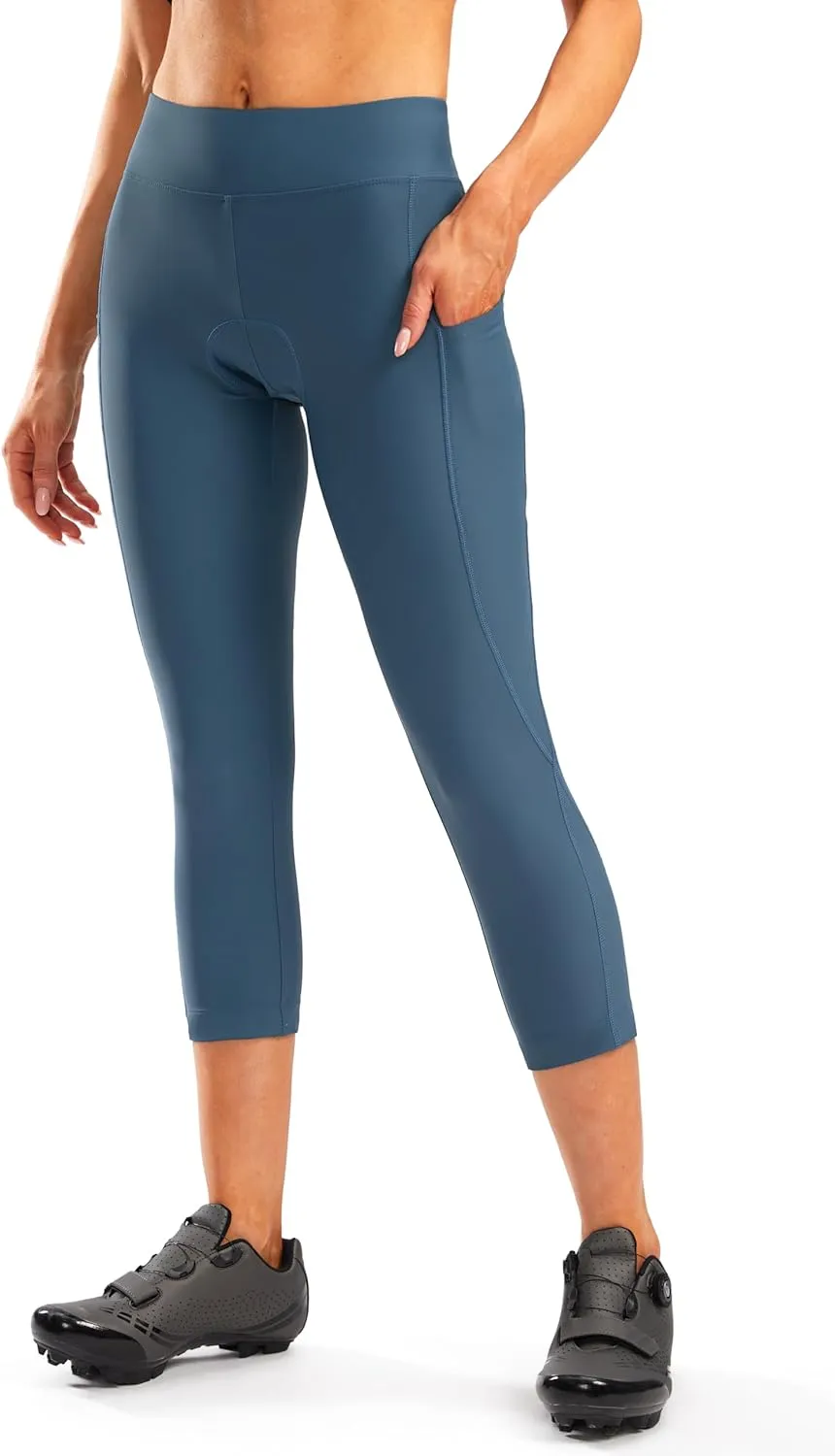 Women's 4D Padded Bike Pants High Waist Cycling Shorts Bicycle Capris 3/4 Biking Tights with Zipper Pockets