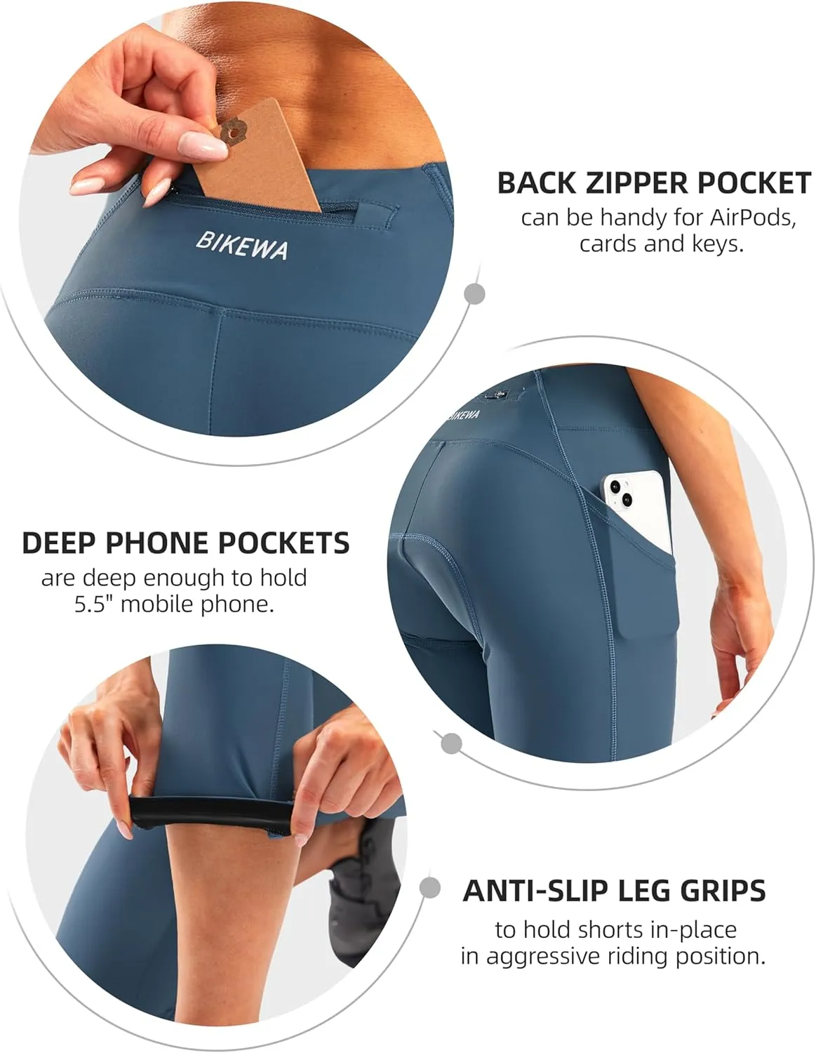 Women's 4D Padded Bike Pants High Waist Cycling Shorts Bicycle Capris 3/4 Biking Tights with Zipper Pockets
