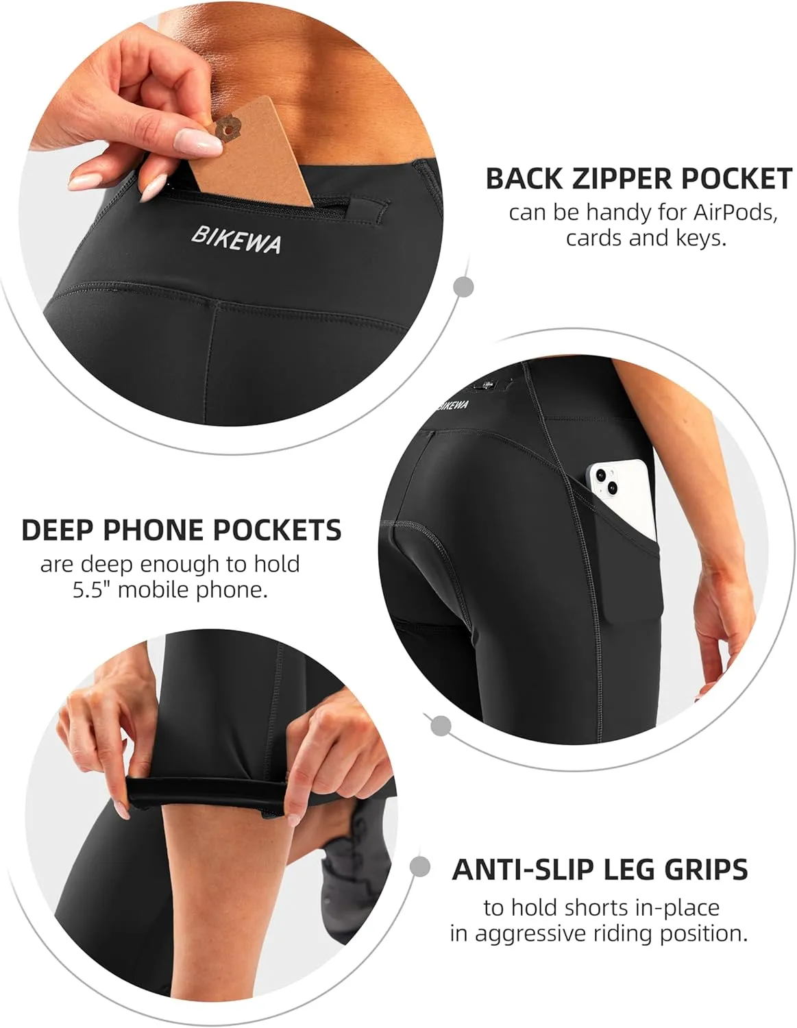 Women's 4D Padded Bike Pants High Waist Cycling Shorts Bicycle Capris 3/4 Biking Tights with Zipper Pockets