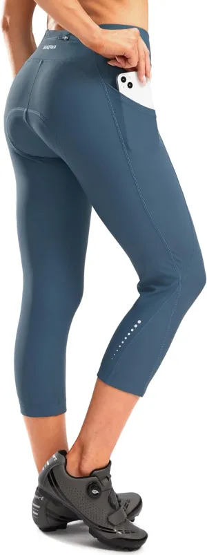 Women's 4D Padded Bike Pants High Waist Cycling Shorts Bicycle Capris 3/4 Biking Tights with Zipper Pockets