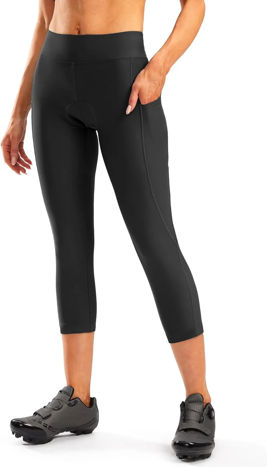 Women's 4D Padded Bike Pants High Waist Cycling Shorts Bicycle Capris 3/4 Biking Tights with Zipper Pockets