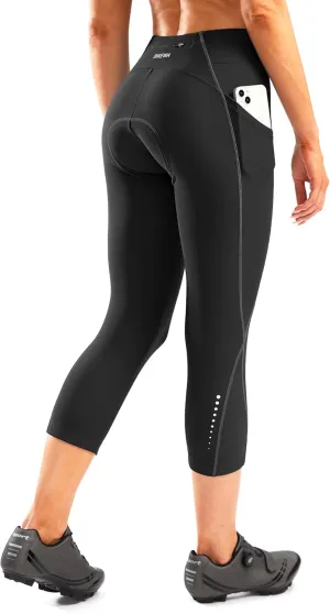 Women's 4D Padded Bike Pants High Waist Cycling Shorts Bicycle Capris 3/4 Biking Tights with Zipper Pockets