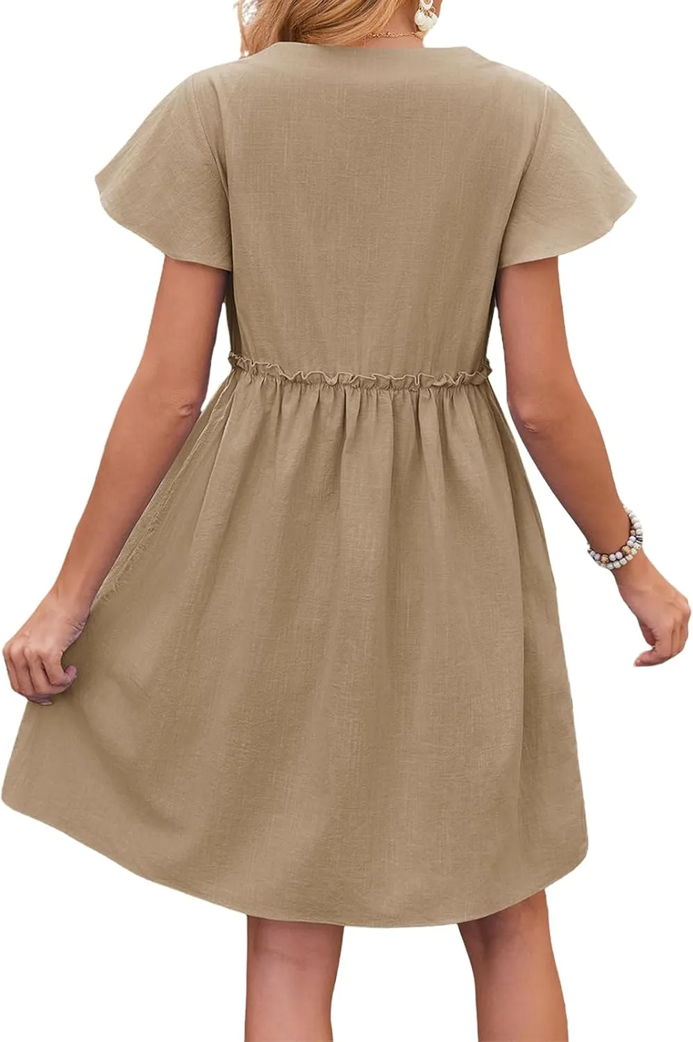 Womens Boho Dresses Ruffle Short Sleeve V Neck Mini Dresses Casual Button Up A Line Dress 2025 Summer Beach Dress