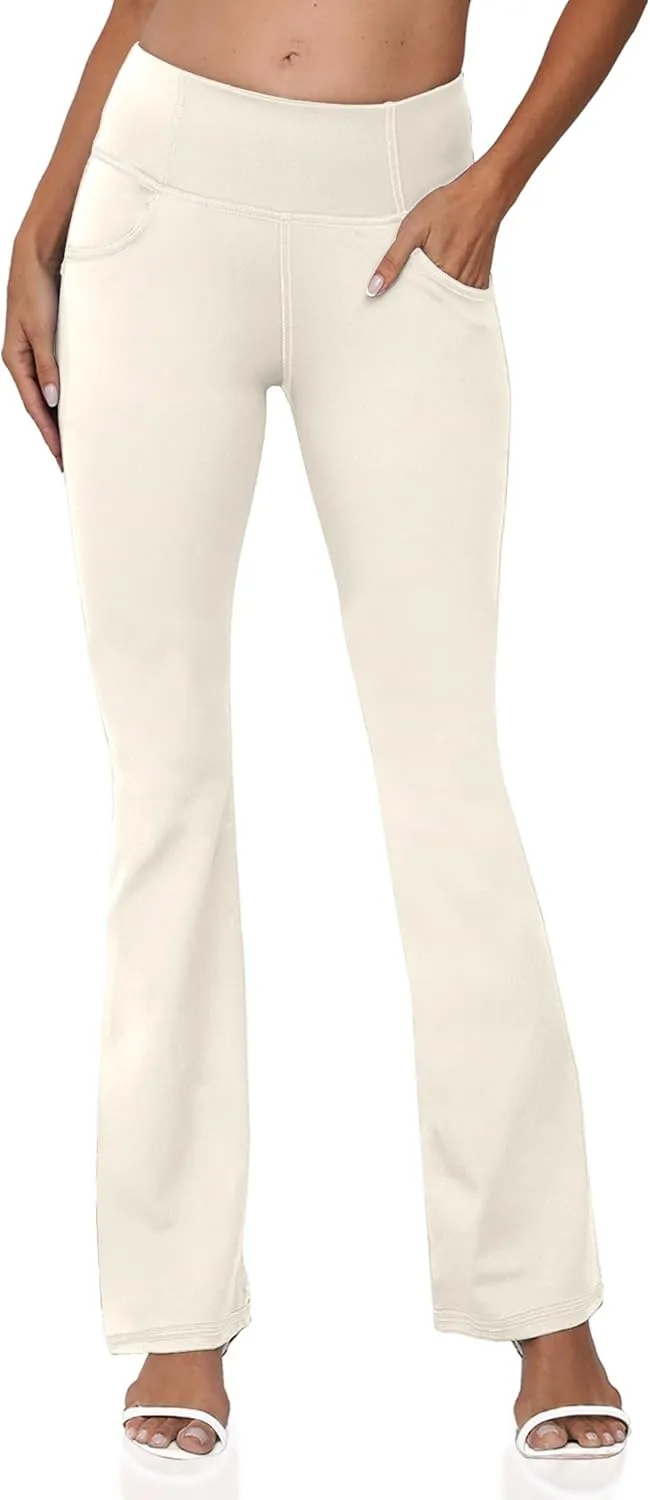 Women's Bootcut Yoga Pants, Wide Leg Leggings with Pockets High Waist Flare Dress Pants Petite/Regular/Tall