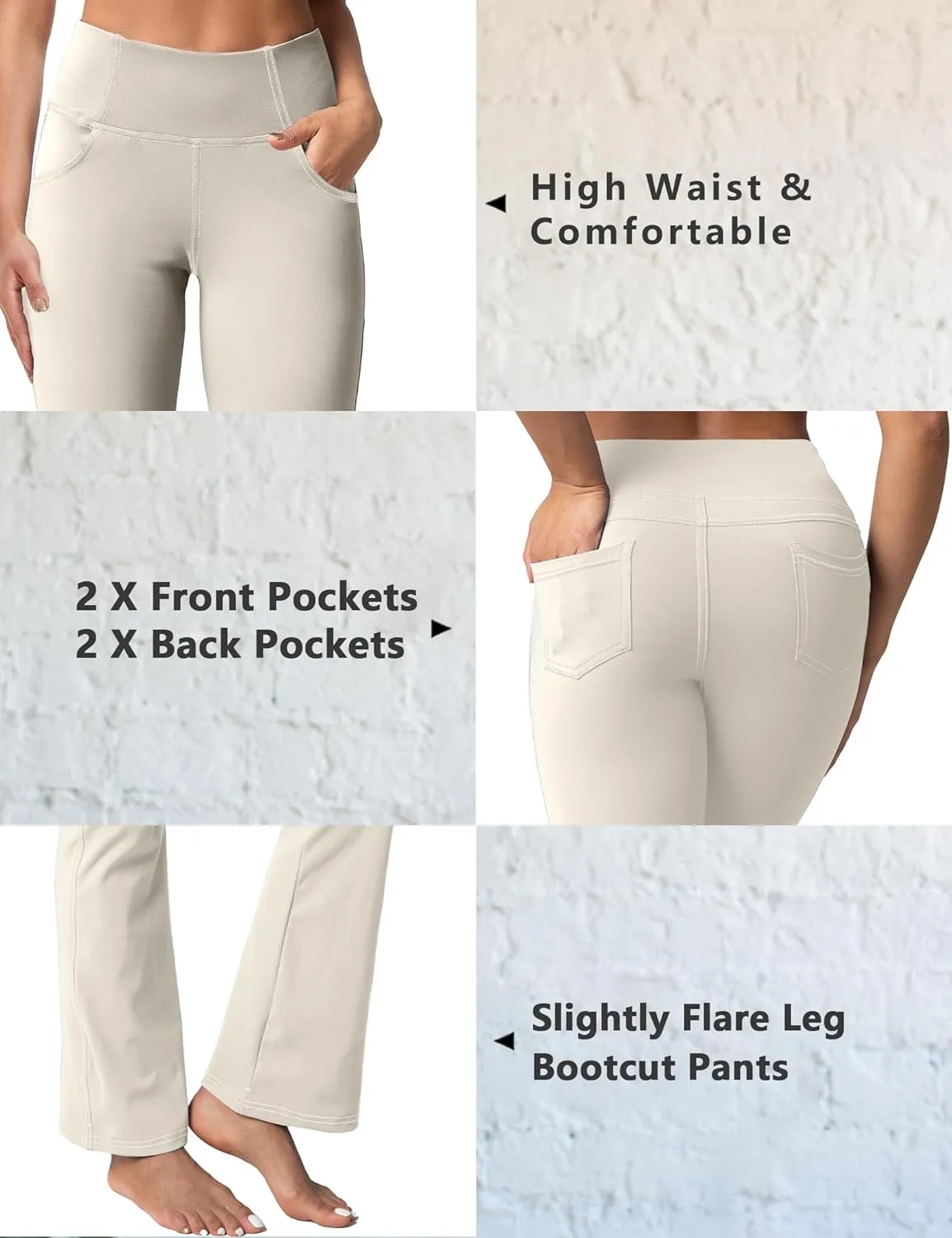 Women's Bootcut Yoga Pants, Wide Leg Leggings with Pockets High Waist Flare Dress Pants Petite/Regular/Tall