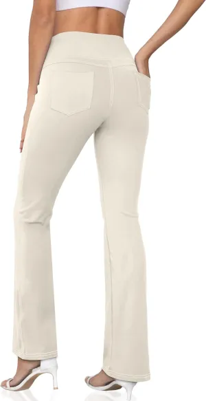 Women's Bootcut Yoga Pants, Wide Leg Leggings with Pockets High Waist Flare Dress Pants Petite/Regular/Tall