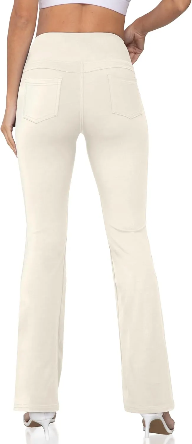 Women's Bootcut Yoga Pants, Wide Leg Leggings with Pockets High Waist Flare Dress Pants Petite/Regular/Tall