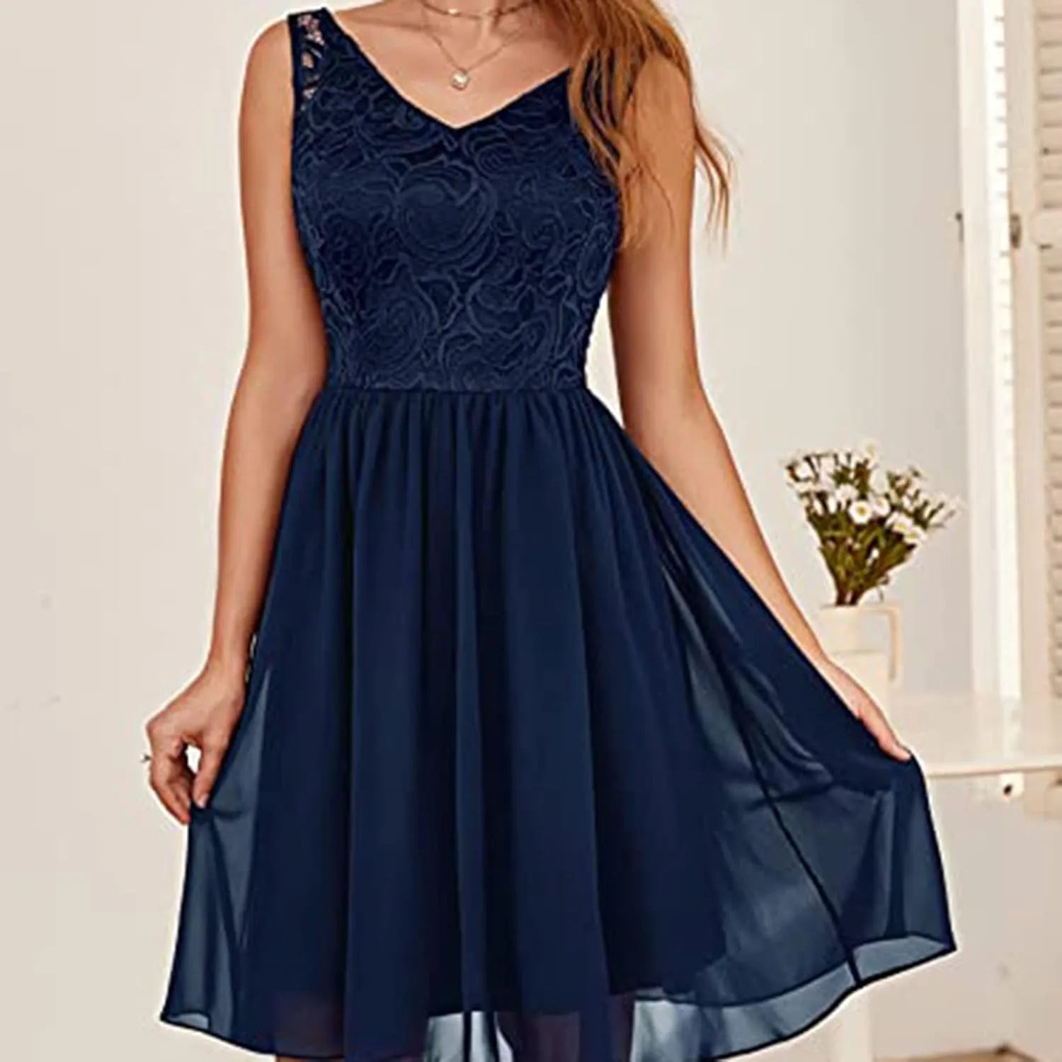 Women's Bridesmaid Dress 2024 Short Prom Dress Ruffle Wedding Guest Cocktail Dress Lace Floral Homecoming Dresses