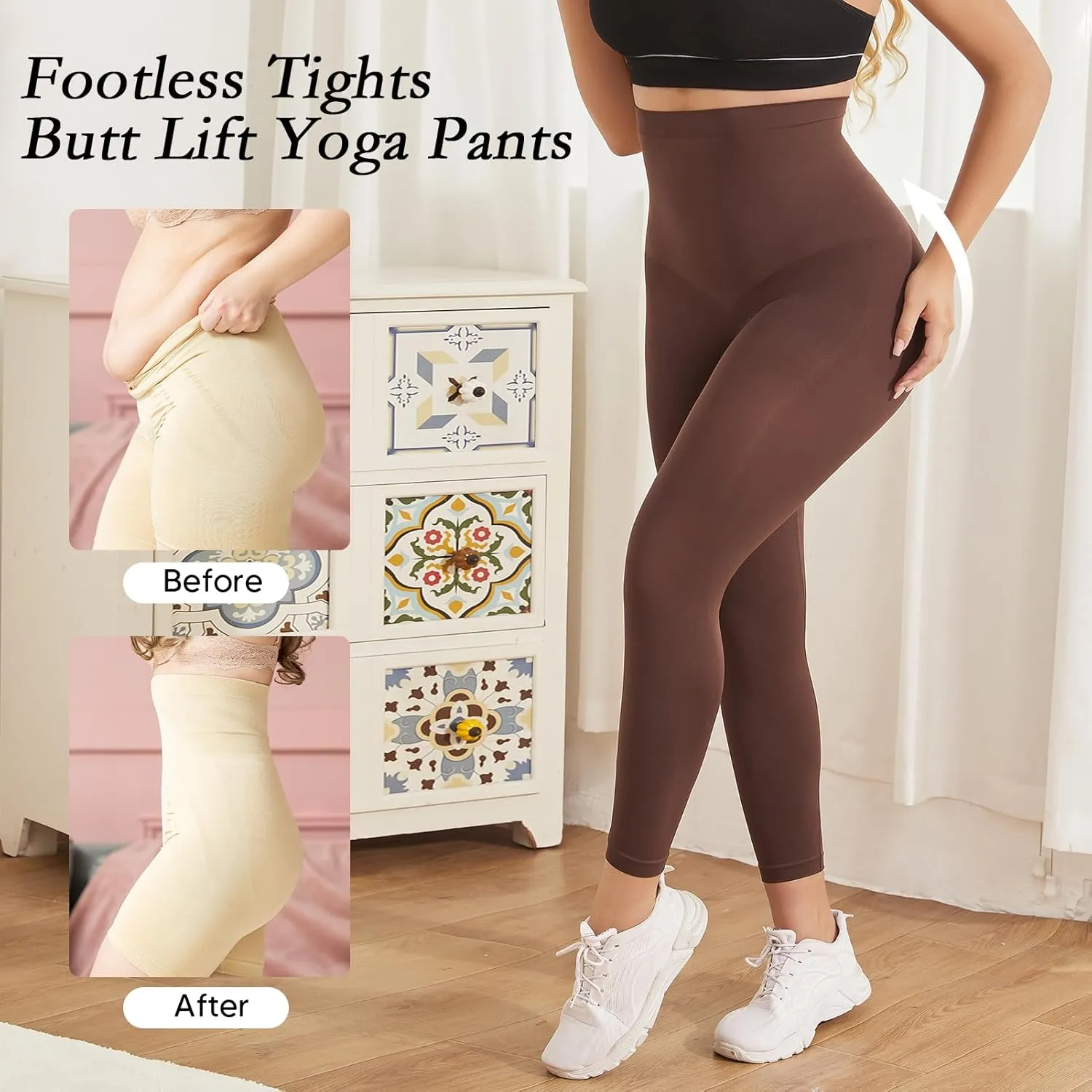 Women's Compression Leggings with Tummy Control and Butt Lifting, High-Waisted Capri Body Shaper