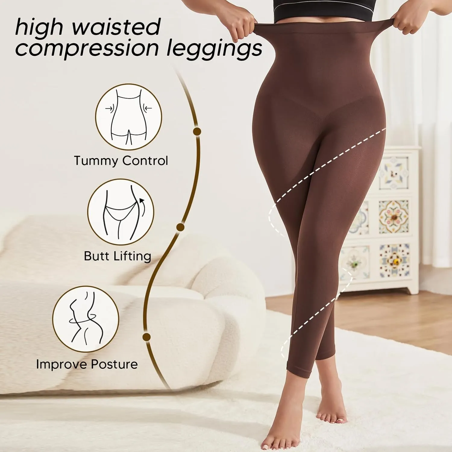 Women's Compression Leggings with Tummy Control and Butt Lifting, High-Waisted Capri Body Shaper