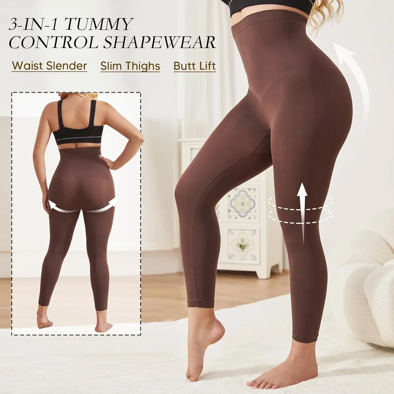 Women's Compression Leggings with Tummy Control and Butt Lifting, High-Waisted Capri Body Shaper